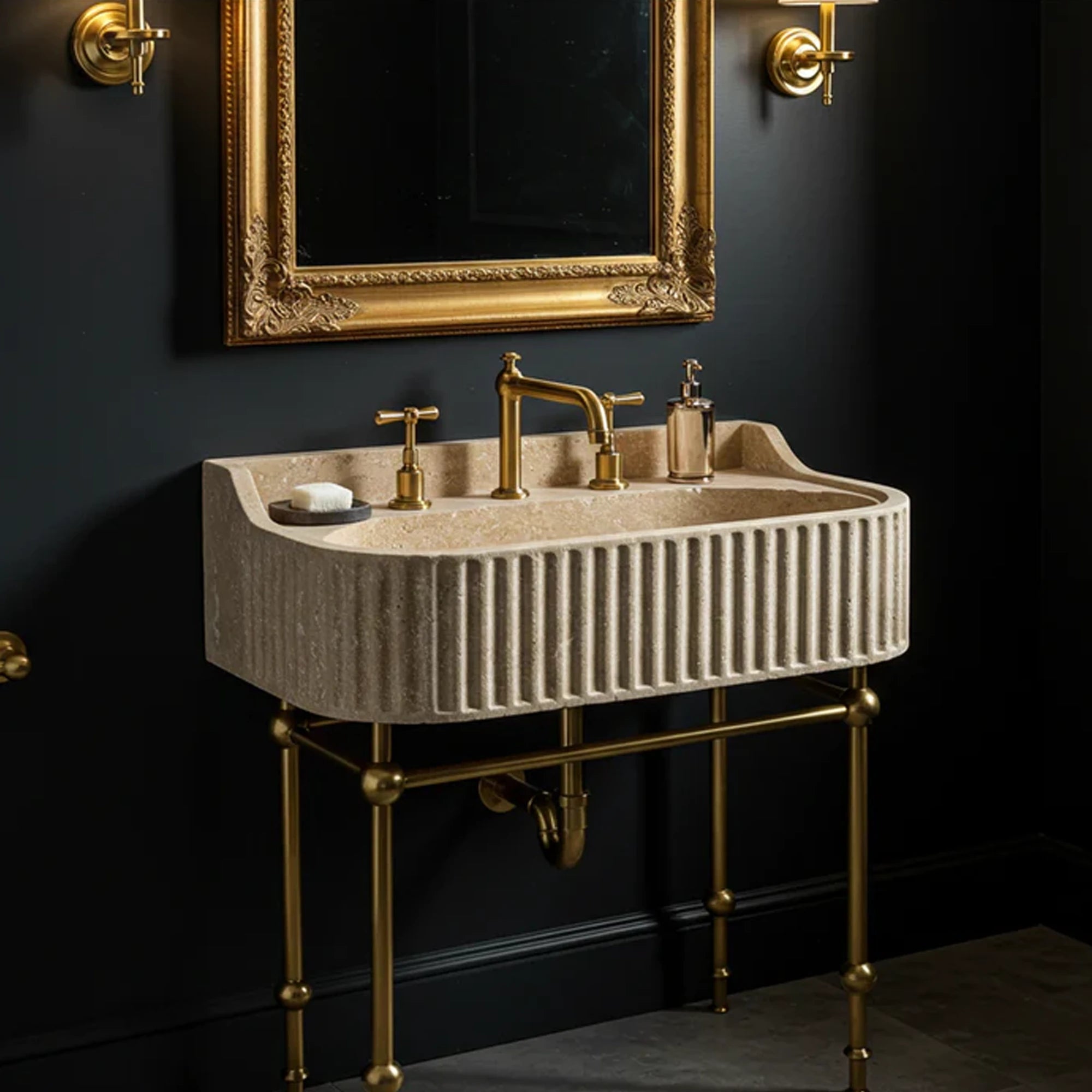 Curved Edge Fluted Travertine Sink