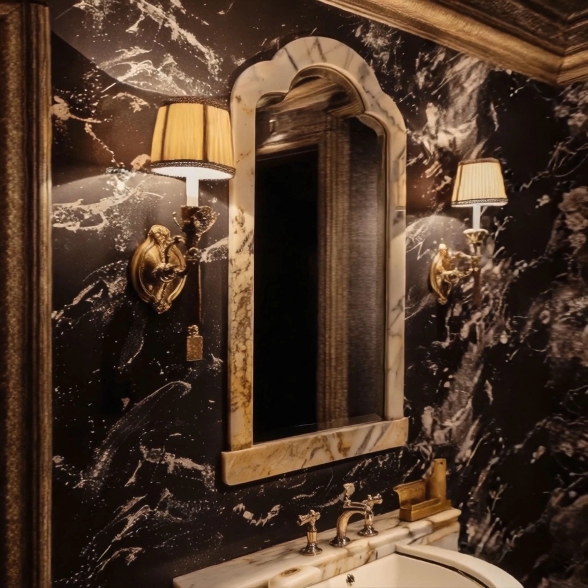 elegant stone framed bathroom mirror