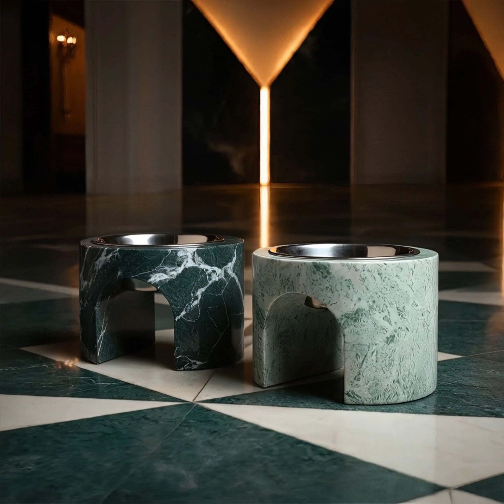 elevated arch marble pet bowl