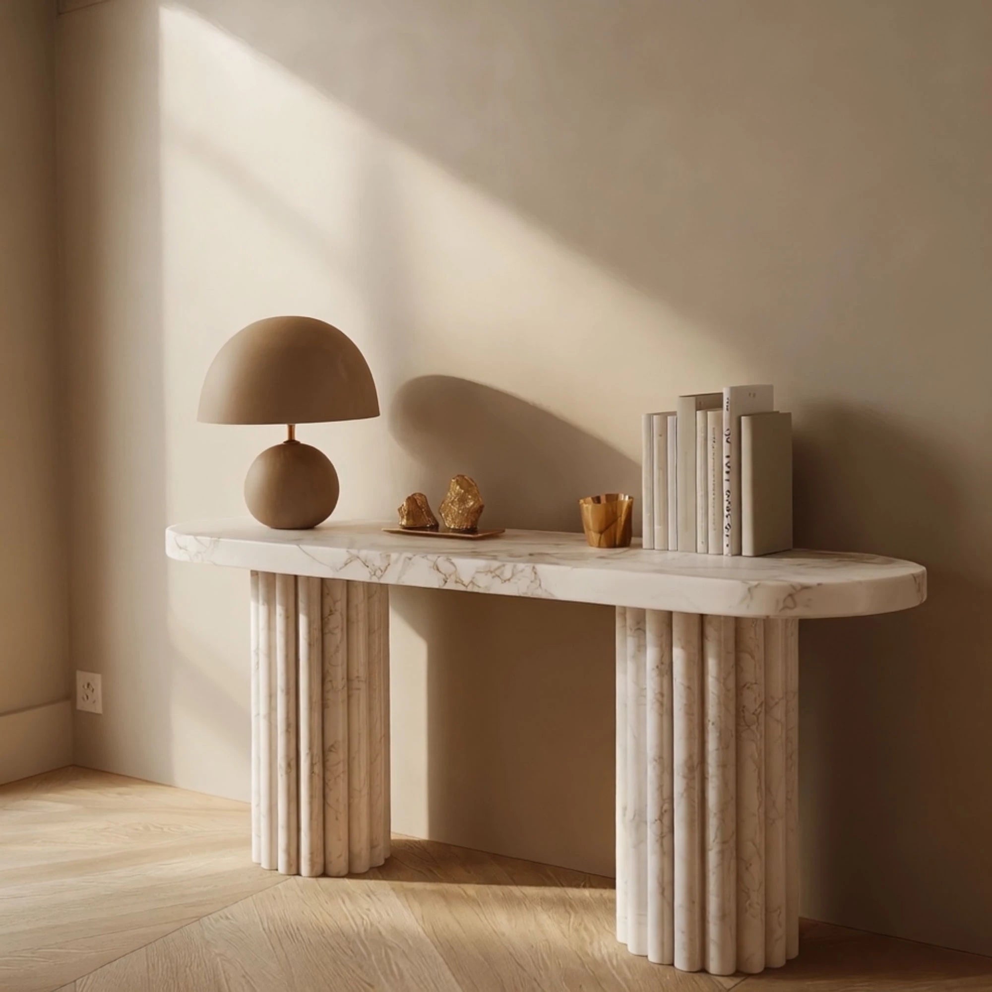 fluted marble console table design