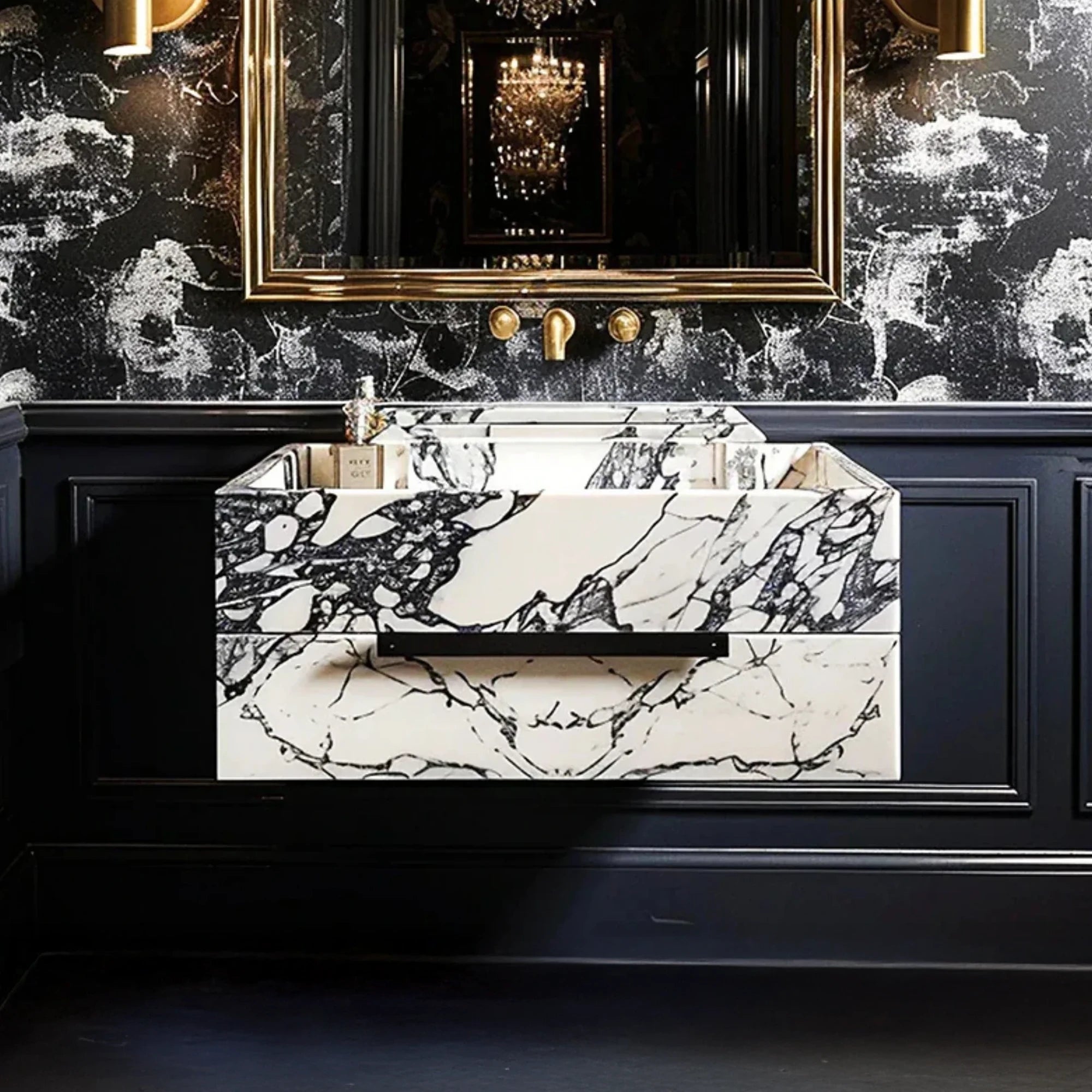 luxury bathroom sink in calacatta viola marble