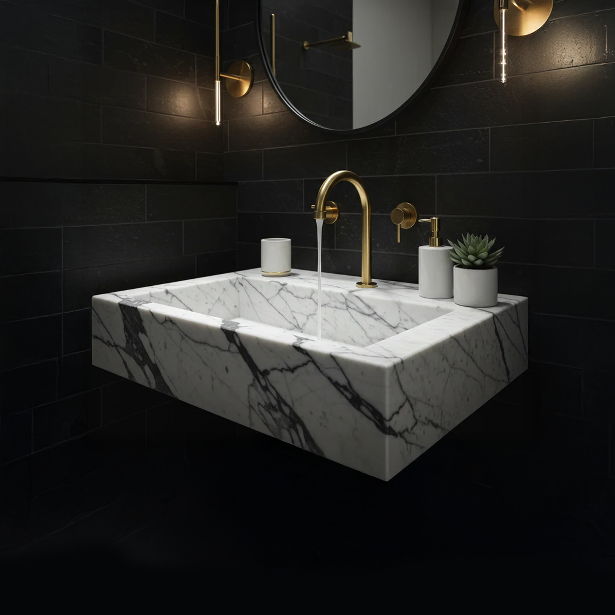 modern bathroom basin in sculpted white marble