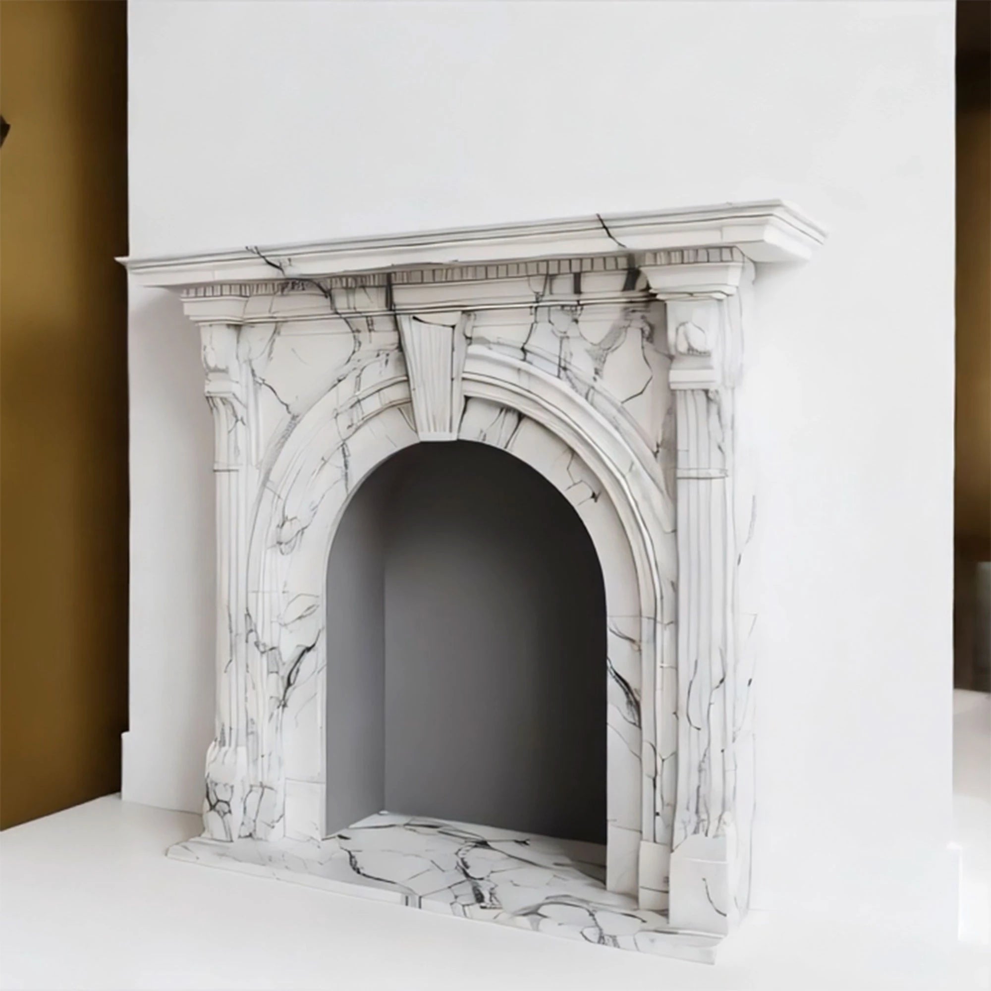 white marble arch mantel fluted columns