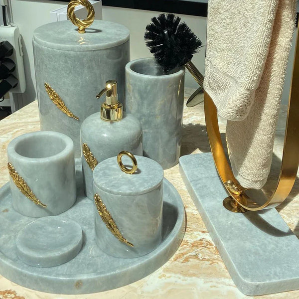 7 Pieces Classic Grey Marble Bathroom Set hover