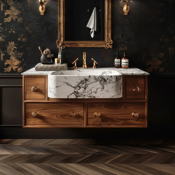 Custom Marble Bathroom Vanity with Ramp Basin hover