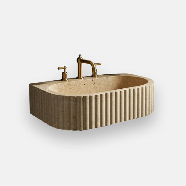 Fluted Travertine Pedestal Sink