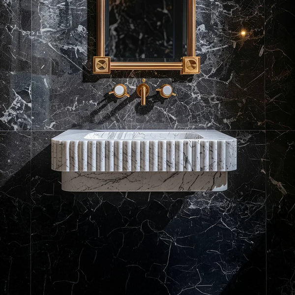 Modern Hand-Carved Carrara Marble Sink hover