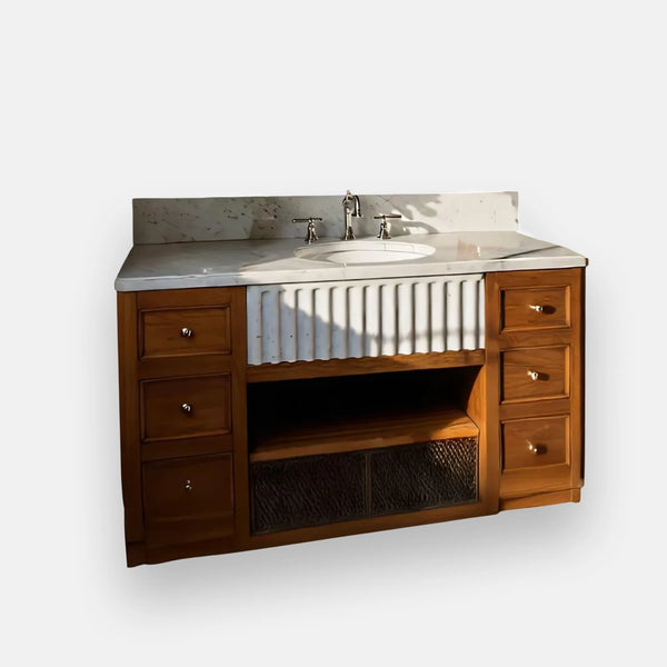 Carrara Fluted White Marble Vanity Sink