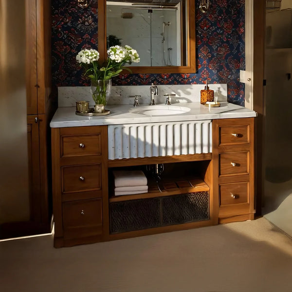 Carrara Fluted White Marble Vanity Sink hover