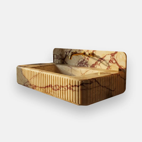 Calacatta Viola Fluted Marble Sink with Metal Base