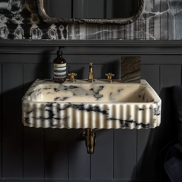 Wall Mounted Calacatta Viola Marble Sink – Hand Carved hover