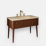 Fluted Marble Sink with Oak Vanity - Mid-Century Console