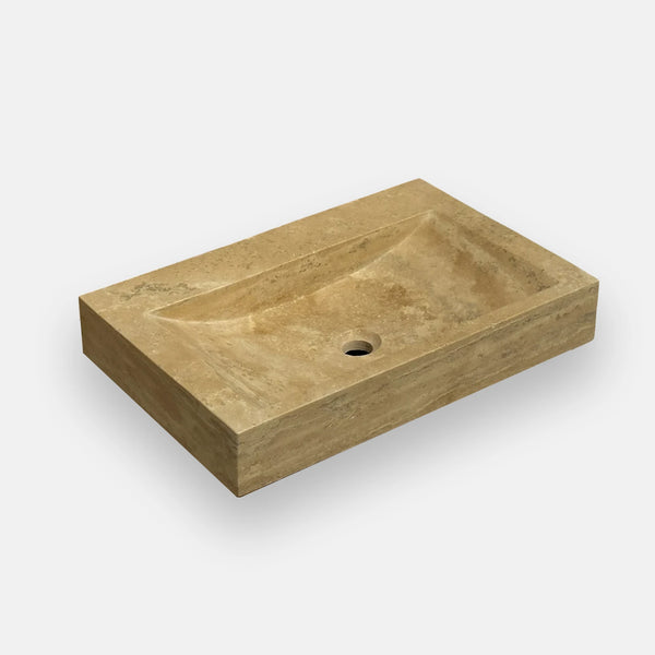 Hand Carved Travertine Marble Sink with Custom Vanity
