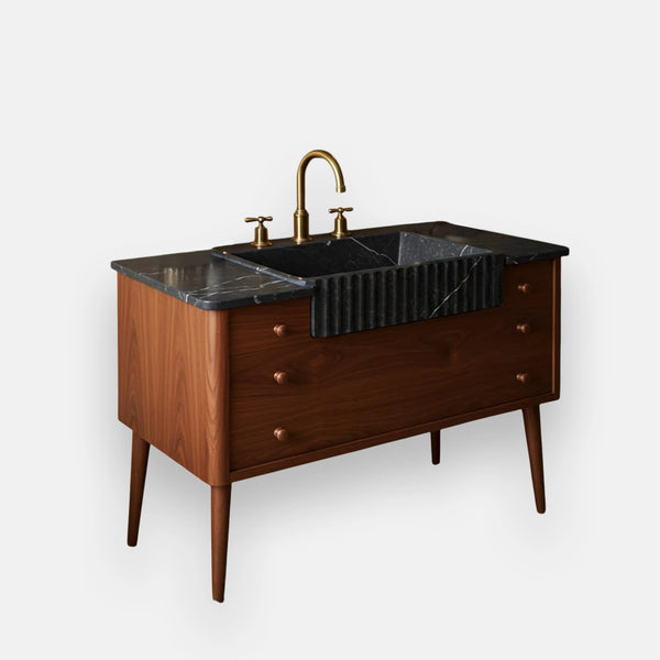 Moderno Nero Marble Sink with Oak Vanity