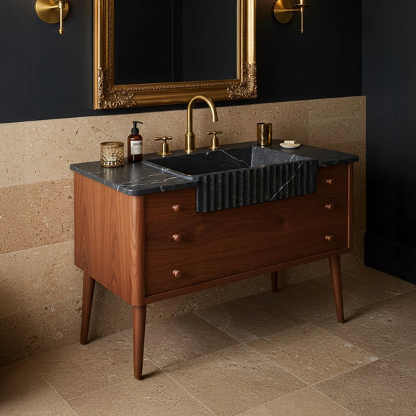 Moderno Nero Marble Sink with Oak Vanity hover