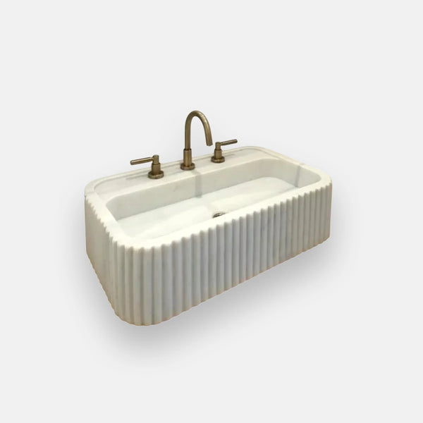Handcrafted Marble Sink with Floating Wall-Mounted Vanity