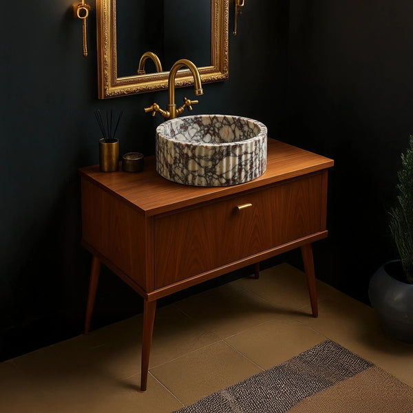 Round Fluted Calacatta Viola Marble Sink – Statement Basin hover