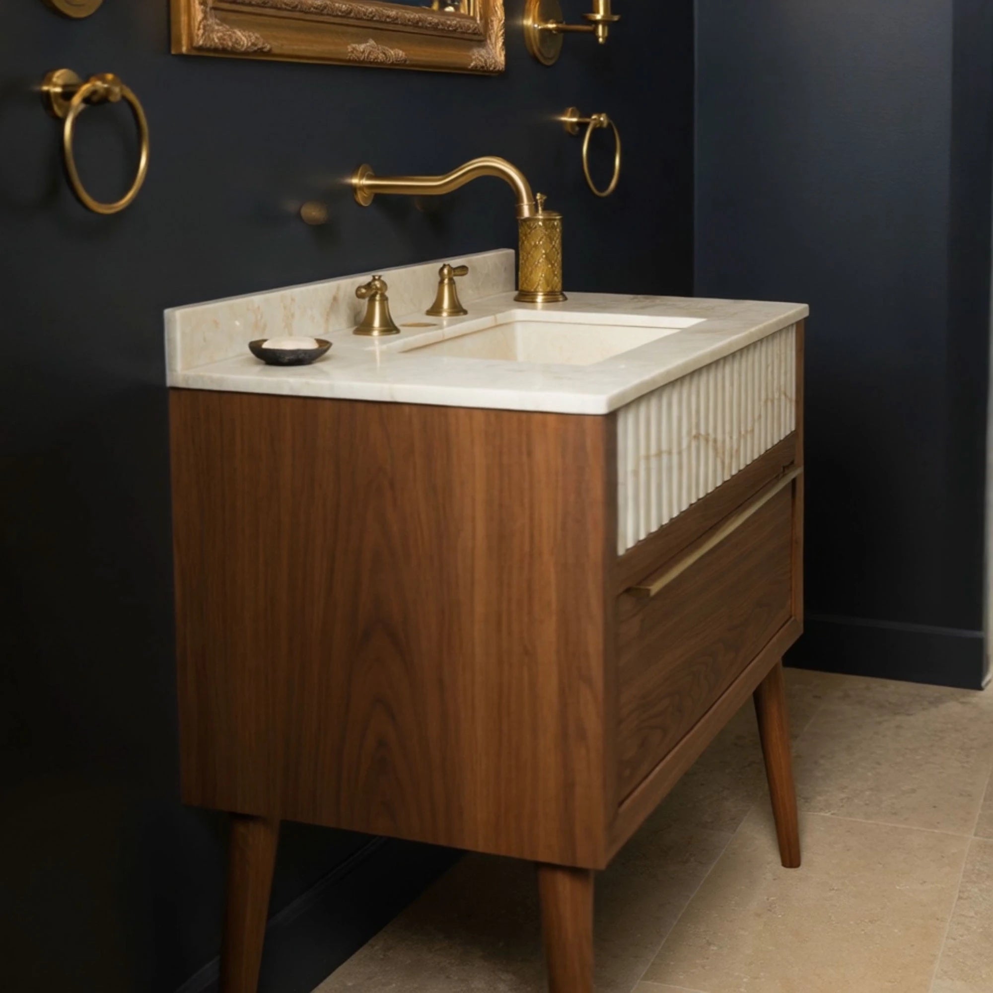 bathroom vanity sink marble inset travertine style