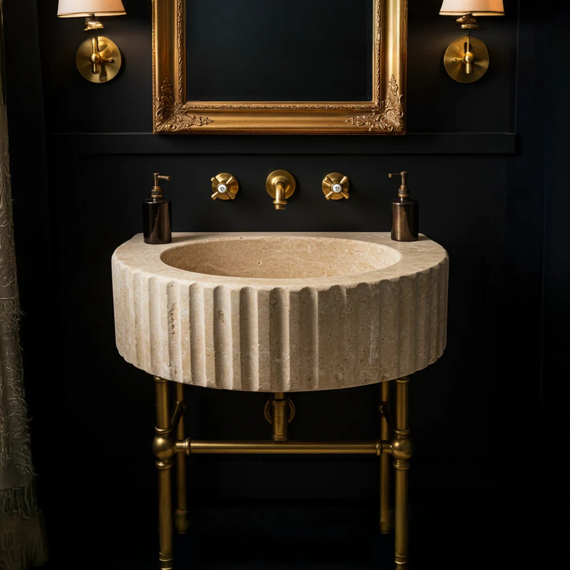 beige natural stone ribbed basin