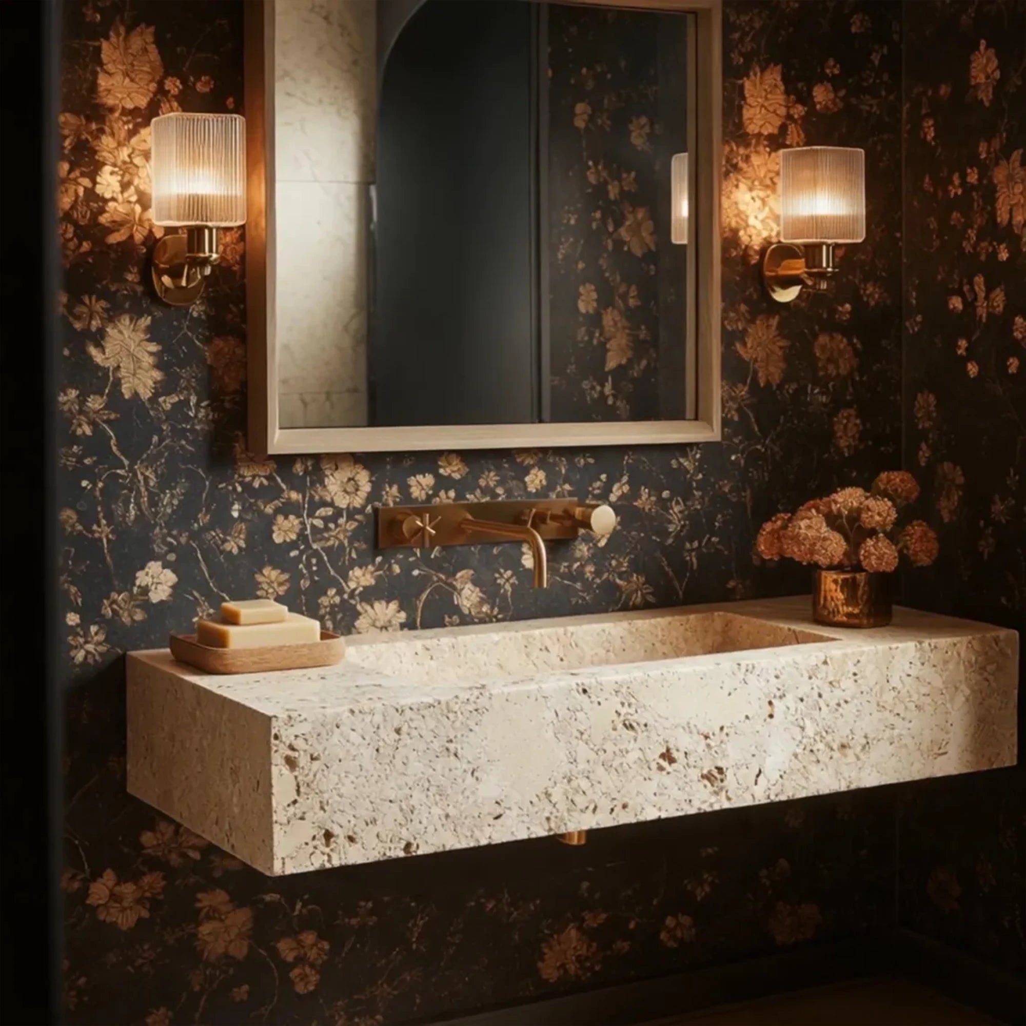 bespoke travertine wall sink champagne beige marble basin