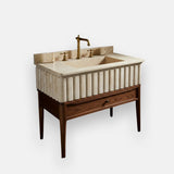 beveled edge fluted travertine vanity sink