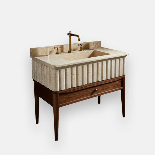 Beveled Edge Fluted Travertine Sink