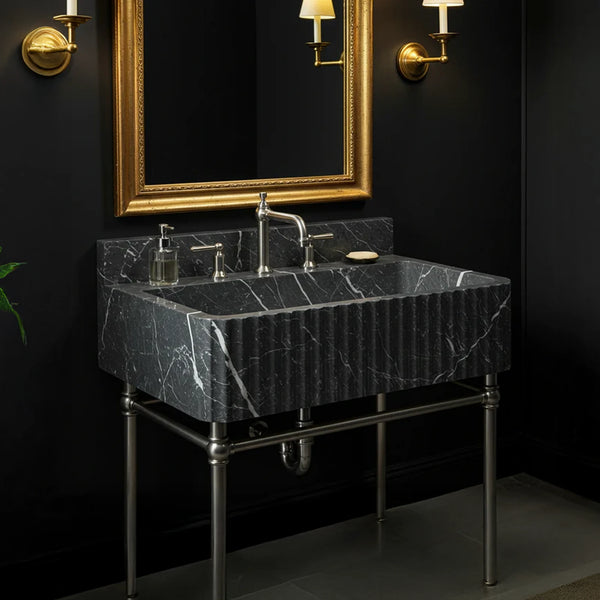 Dark Veined Marble Fluted Sink hover