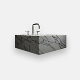 box shaped black and white marble sink