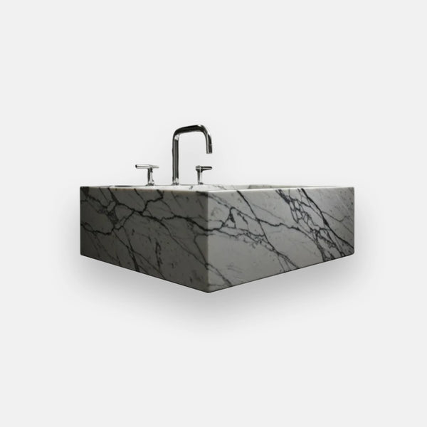 Monochrome Veined Marble Box Sink