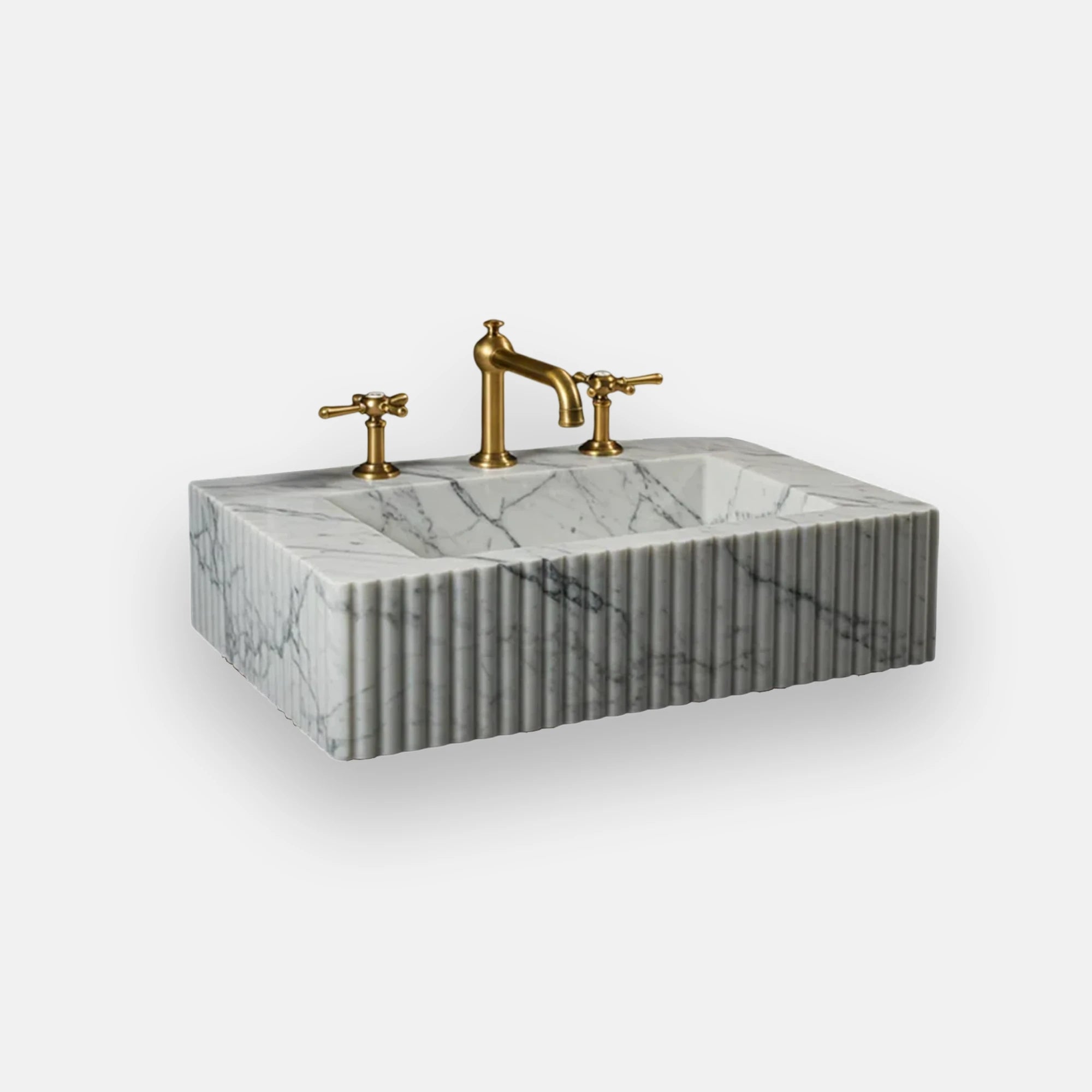 calacatta fluted marble wall hung wash basin