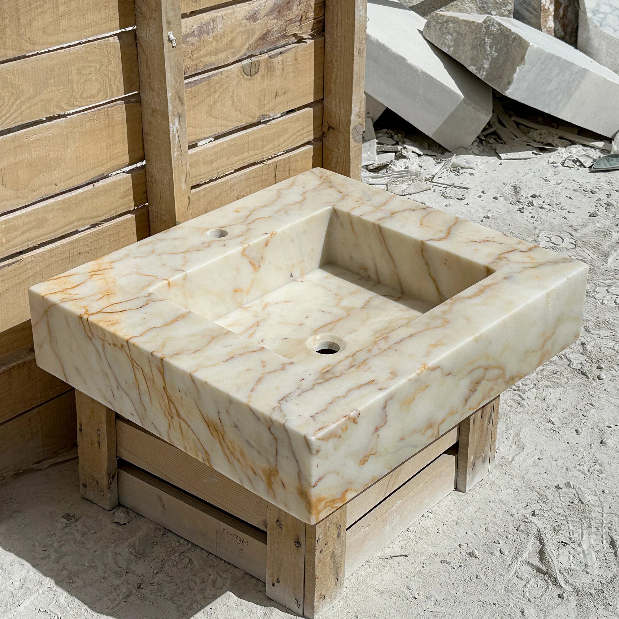 calacatta gold marble wall sink
