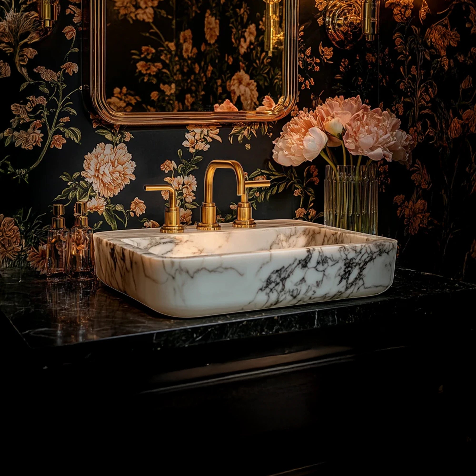 calacatta marble rectangular vessel basin
