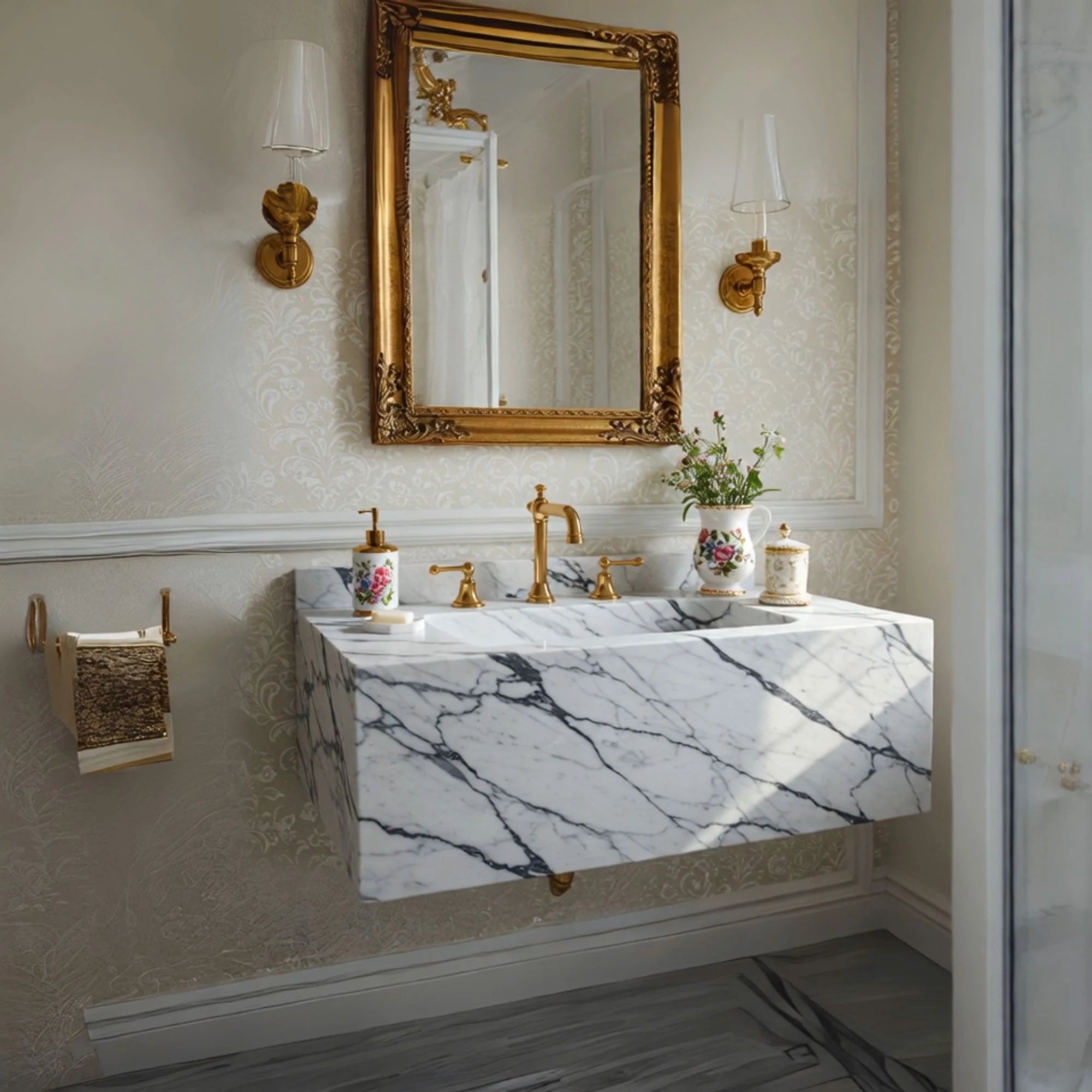 calacatta marble sink floating vanity