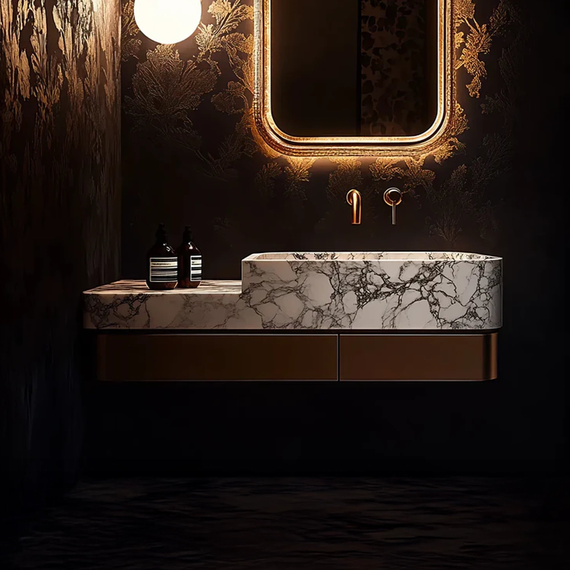 calacatta marble vanity top with drawers for modern bathrooms