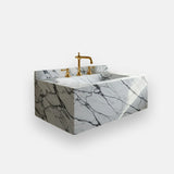 calacatta marble wall mounted vanity sink