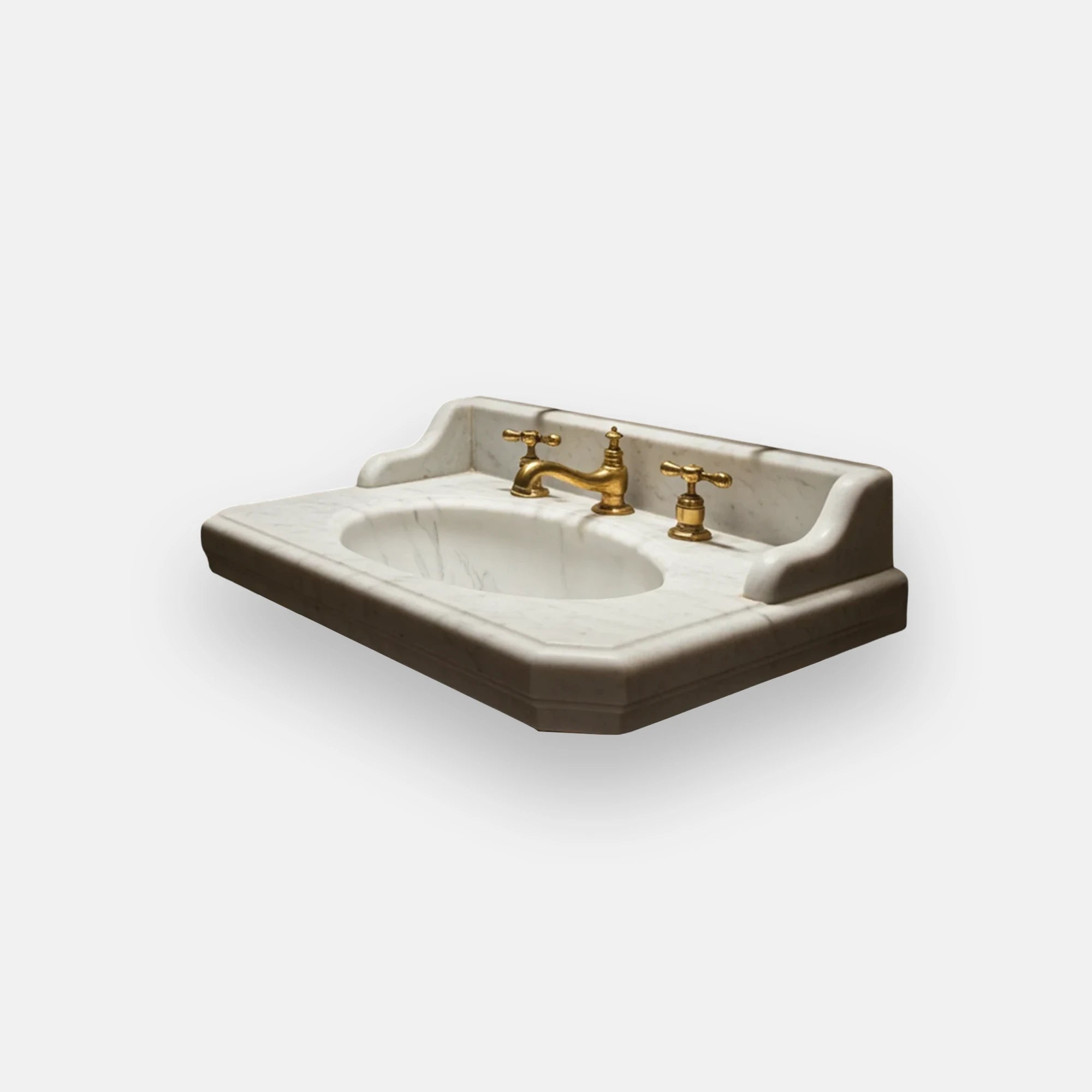 carrara marble console sink with backsplash