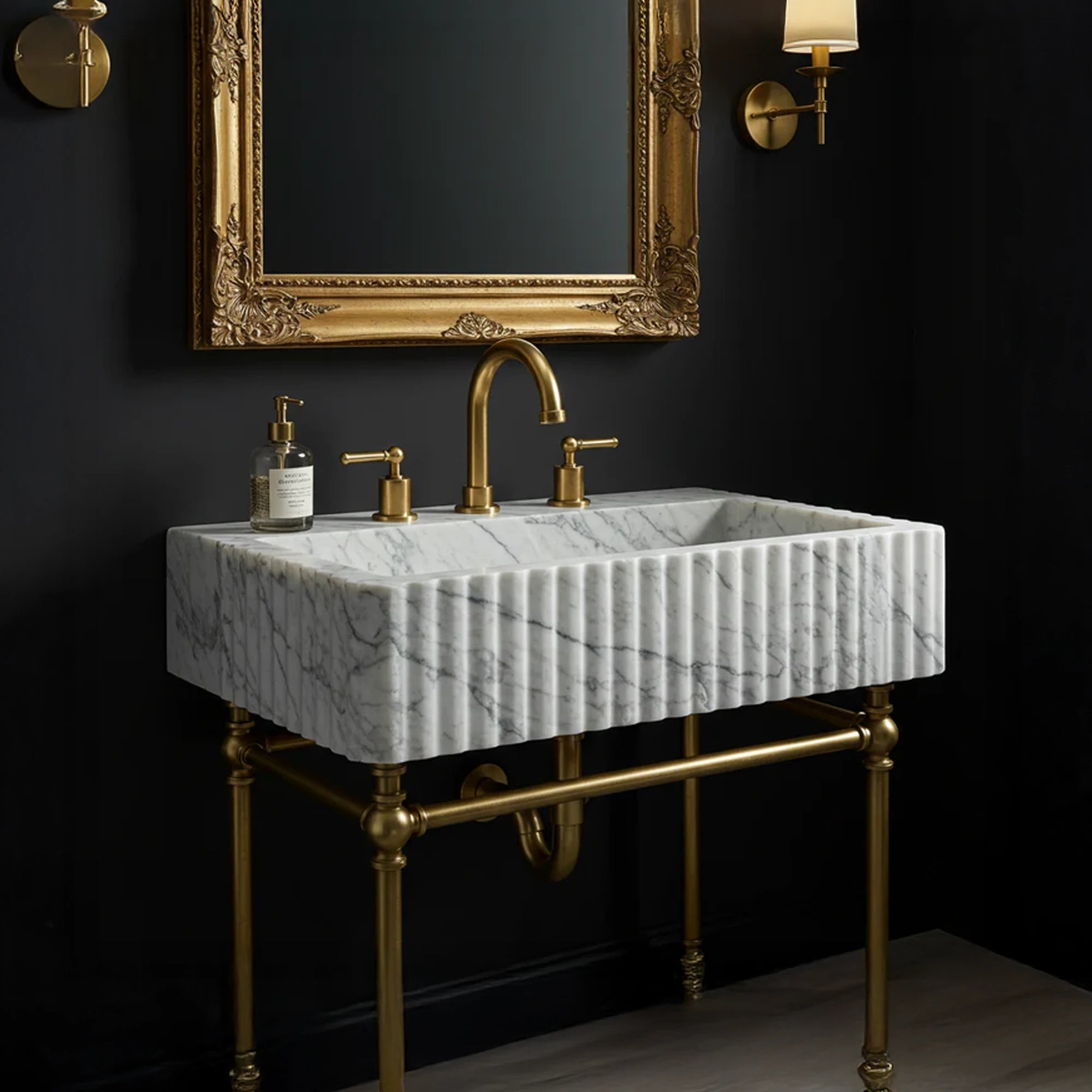carrara marble rectangular fluted bathroom basin