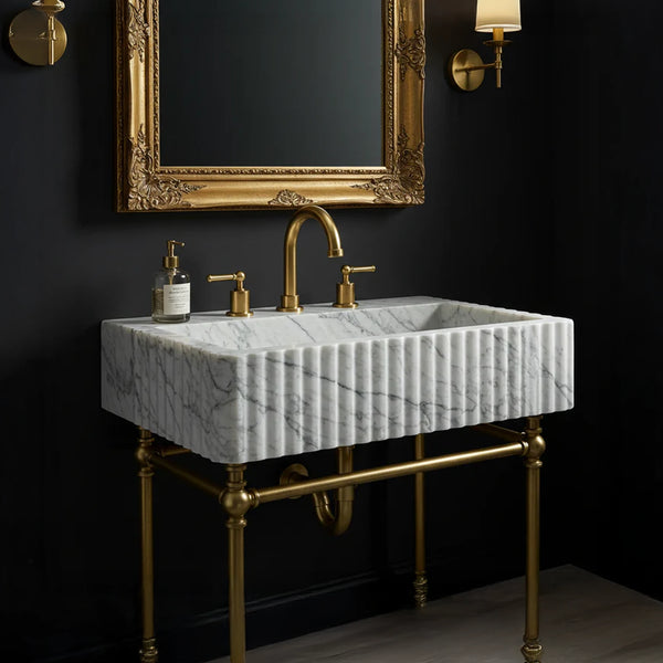 Subtle Veined Carrara Marble Fluted Sink hover