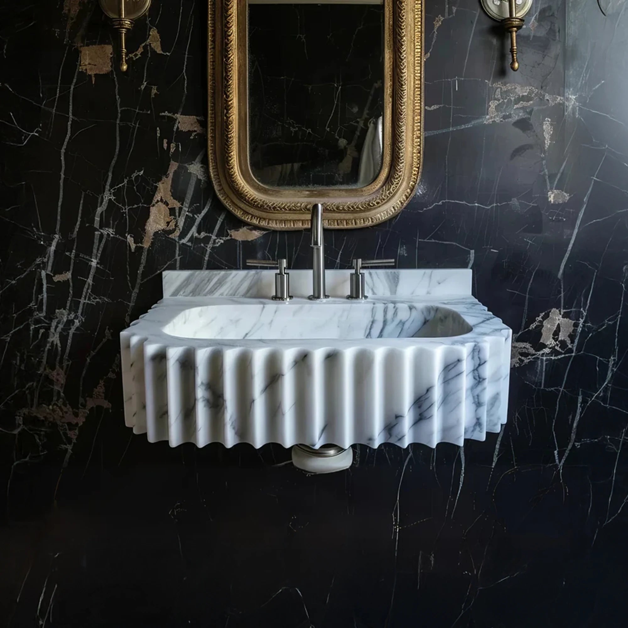 carrara marble ribbed floating basin