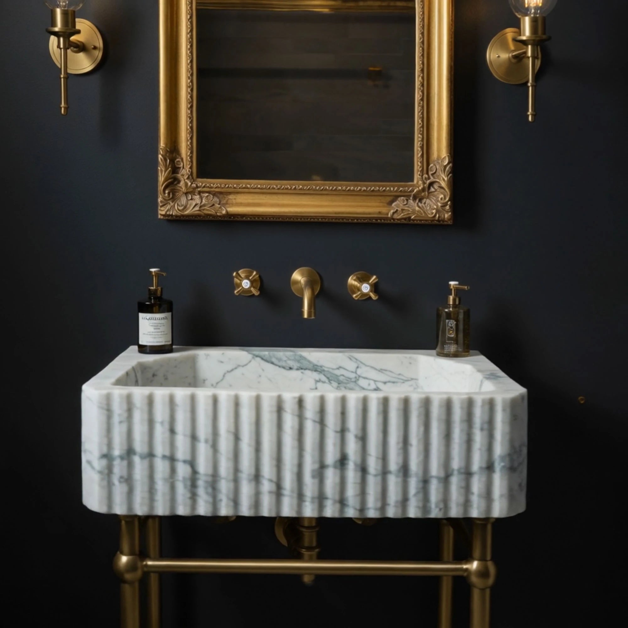 carrara marble ribbed rectangle basin