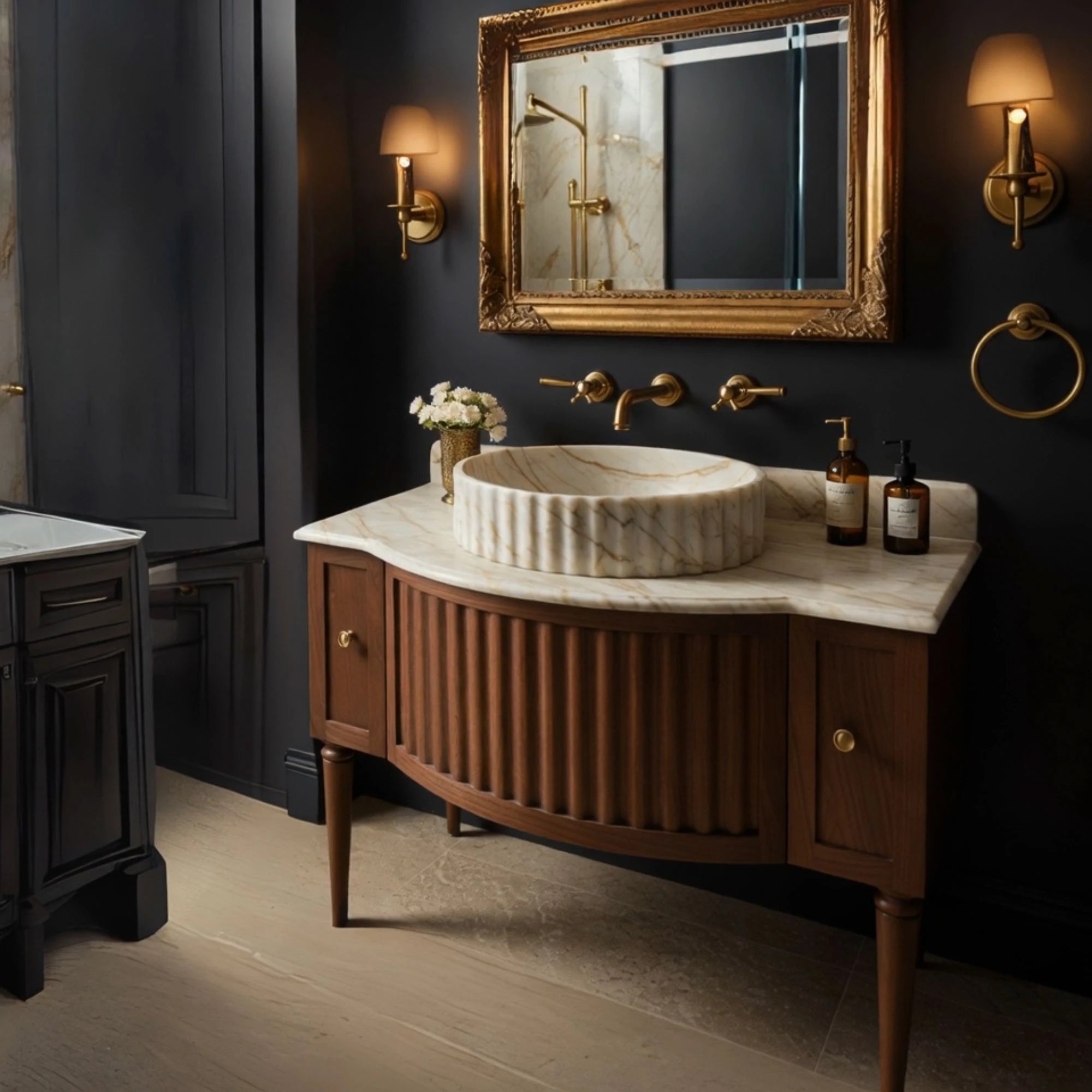 circular marble fluted countertop mable sink