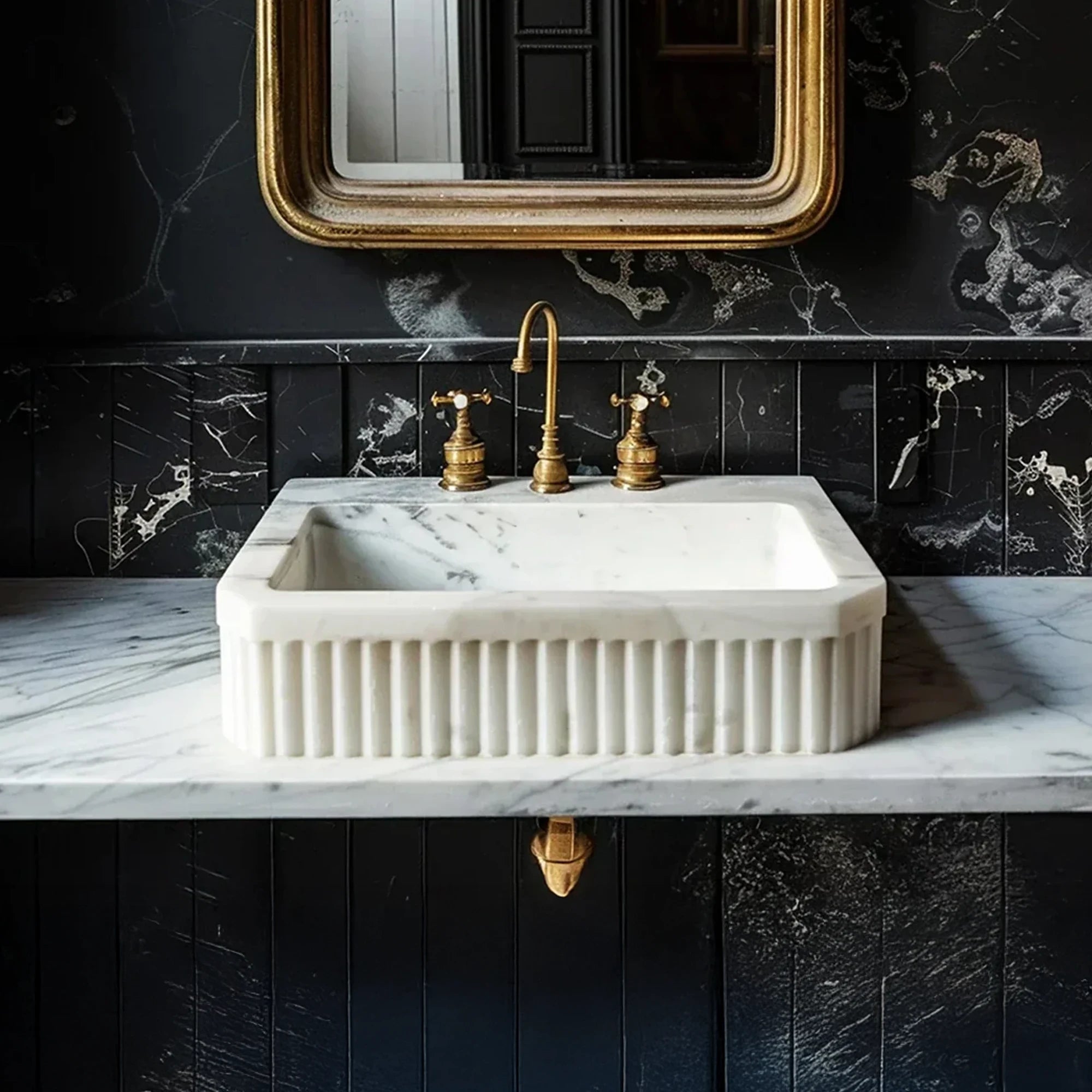 classic white stone floating vanity basin