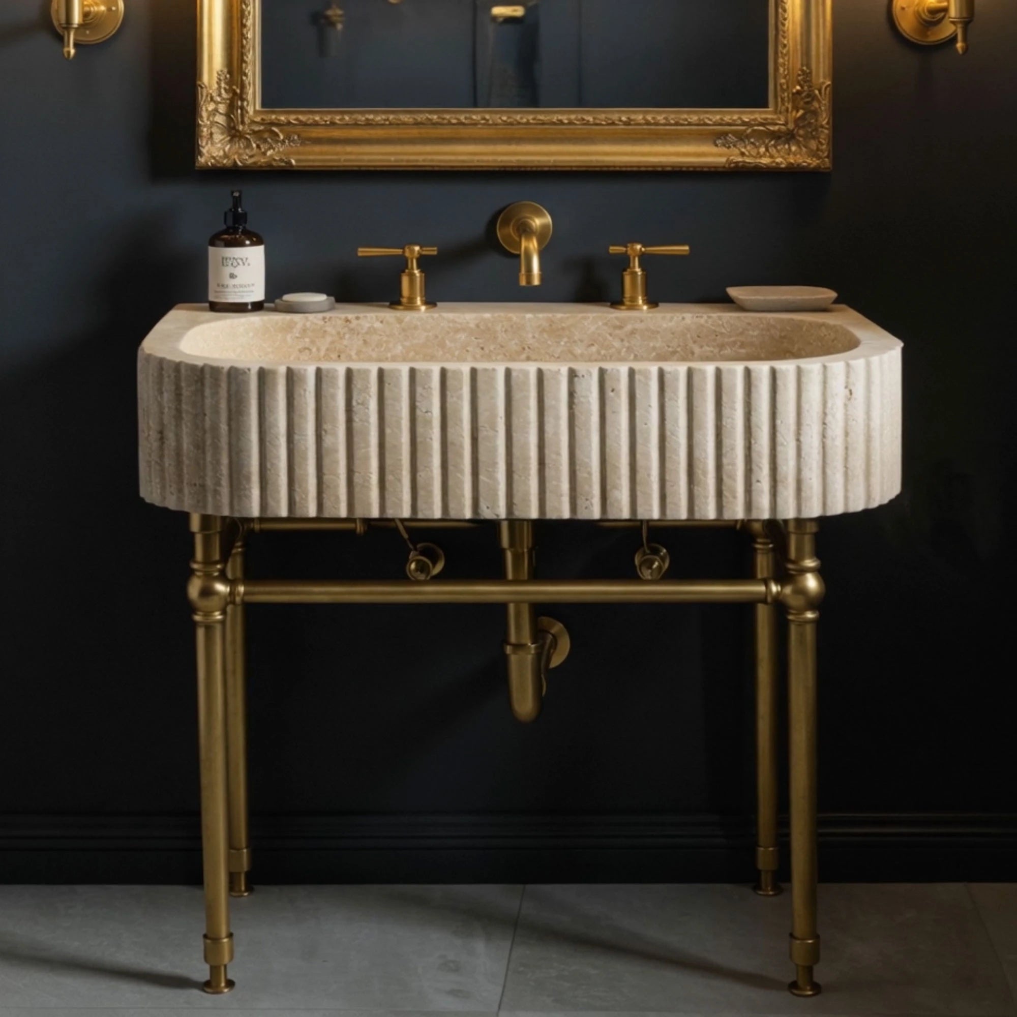 contoured travertine sink natural stone design