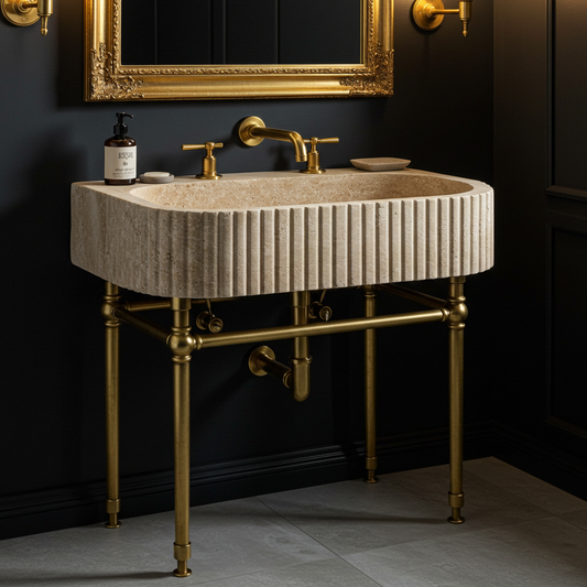 contoured travertine sink