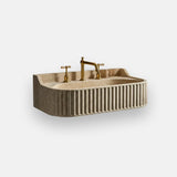 curved edge fluted travertine vessel sink