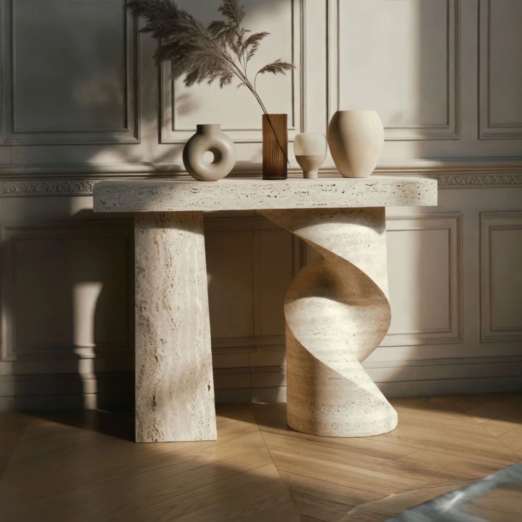 curved marble hallway table