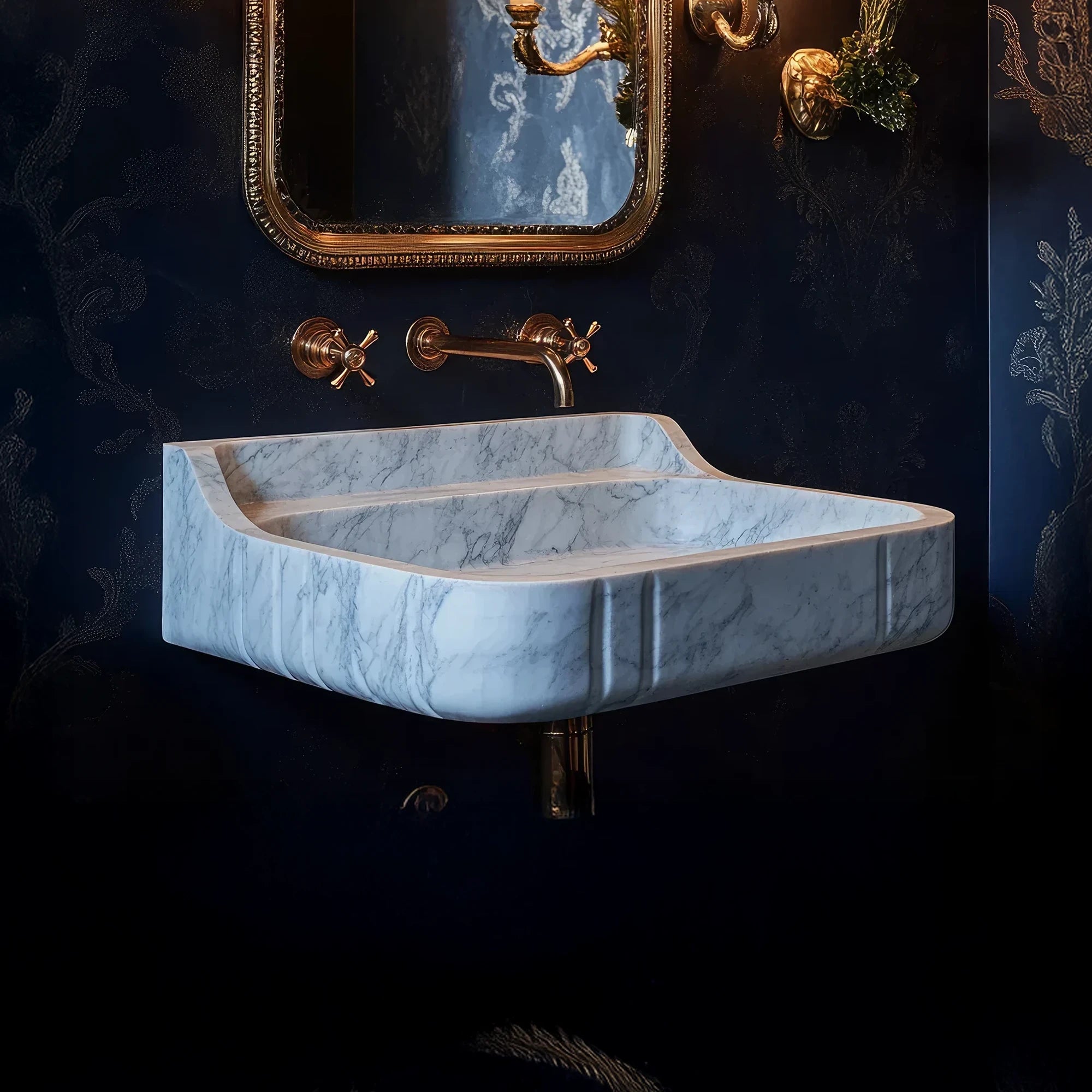 curved marble vessel sink for modern bathrooms