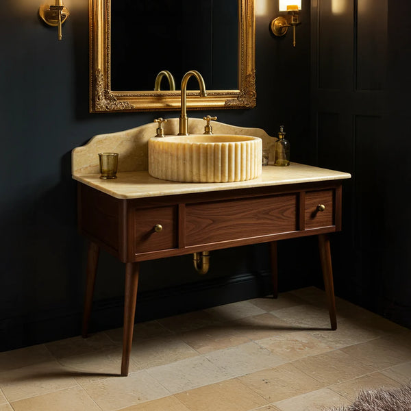 Round Yellow Travertine Sink hover