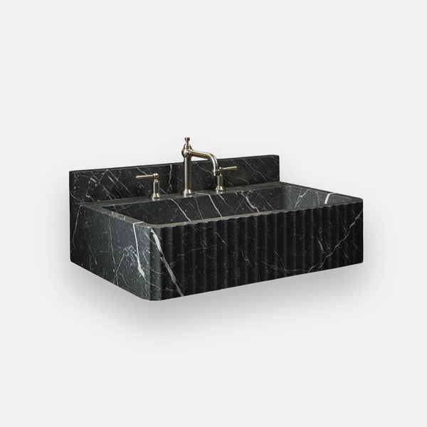 Dark Veined Marble Fluted Sink