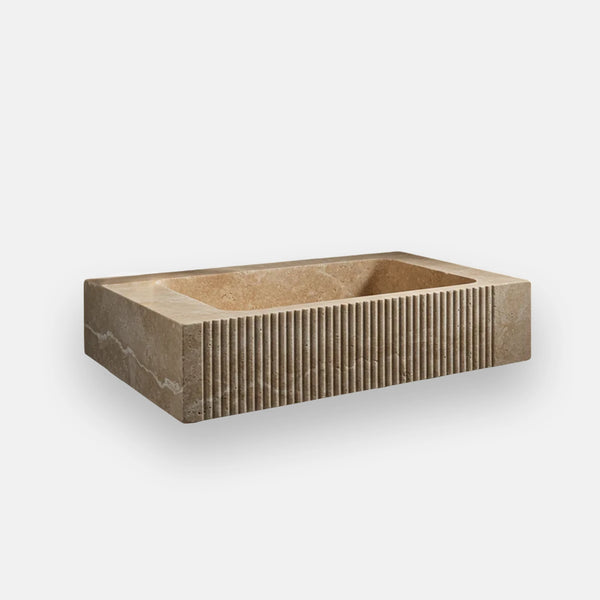Deep Rectangular Fluted Travertine Sink